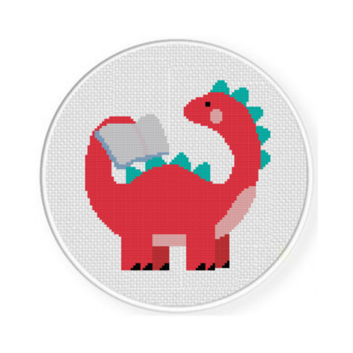 Reading Dino Cross Stitch Pattern - Image 2