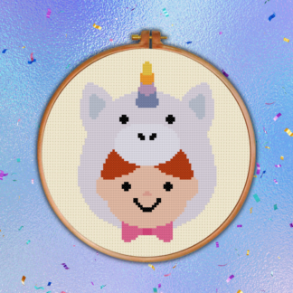 Kid In Unicorn Beanie Cross Stitch Pattern