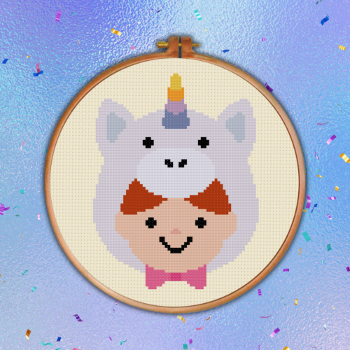 Kid In Unicorn Beanie Cross Stitch Pattern