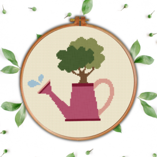 Watering Can Tree Cross Stitch Pattern