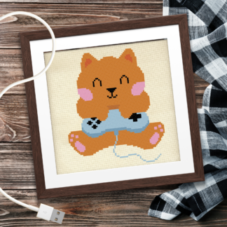 Gamer Cat Cross Stitch Pattern