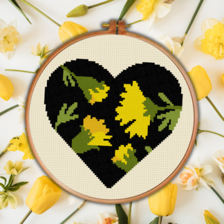 Yellow Flower Heart Cross Stitch Pattern