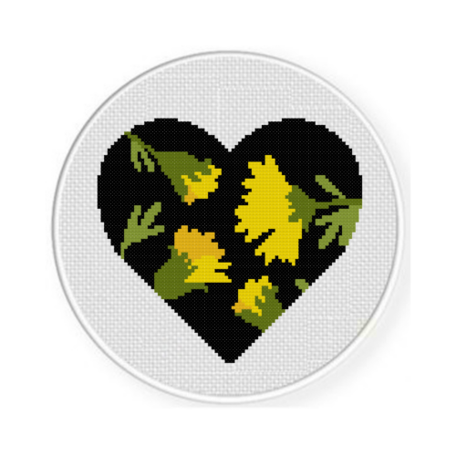 Yellow Flower Heart Cross Stitch Pattern - Image 2