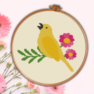 Yellow Floral Bird Cross Stitch Pattern