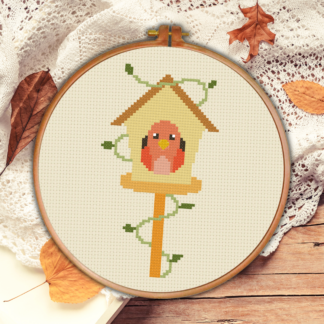 Bird House with Vines Cross Stitch Pattern
