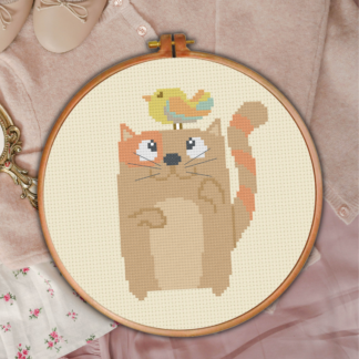 Cat and Bird Cross Stitch Pattern