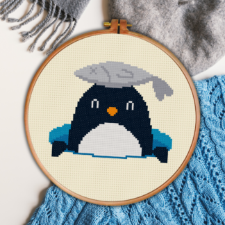 Penguin Gone Fishing Cross Stitch Pattern