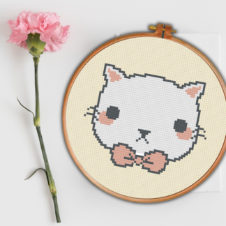 Cute Cat with Bow Tie Cross Stitch Pattern