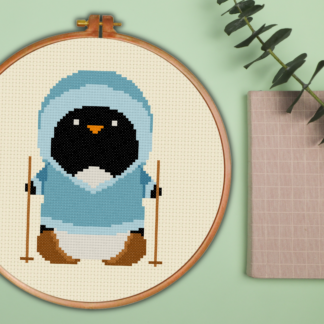 Penguin Skiing Cross Stitch Pattern