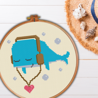 Whale Loves Music Cross Stitch Pattern