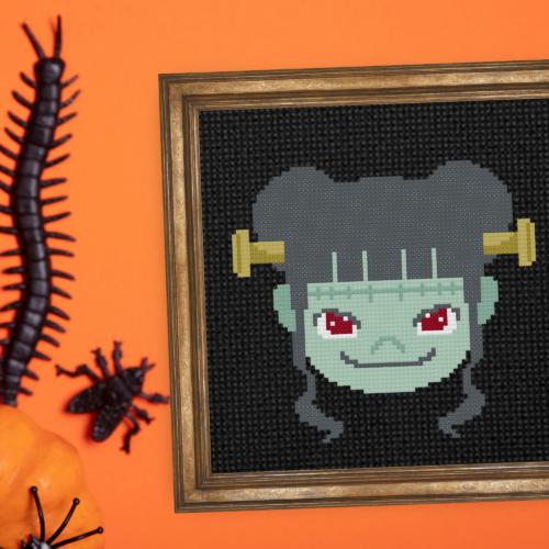 Franken Girl Head Cross Stitch Pattern