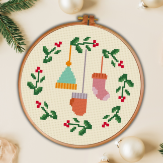 Winter Outfit Wreath Cross Stitch Pattern