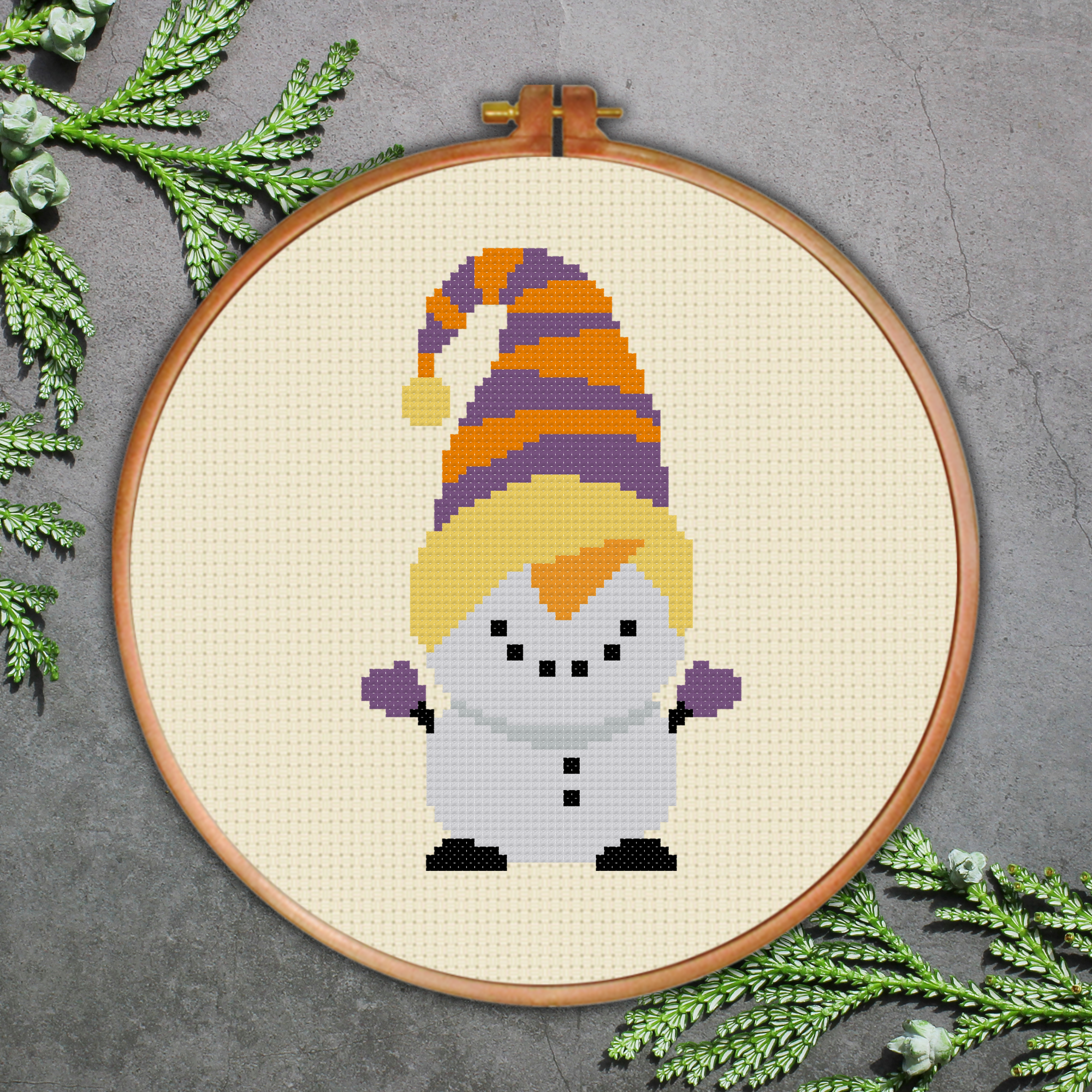 Gnome Snowman Cross Stitch Pattern