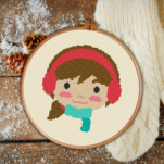 Cute Girl With Ear Warmer Cross Stitch Pattern