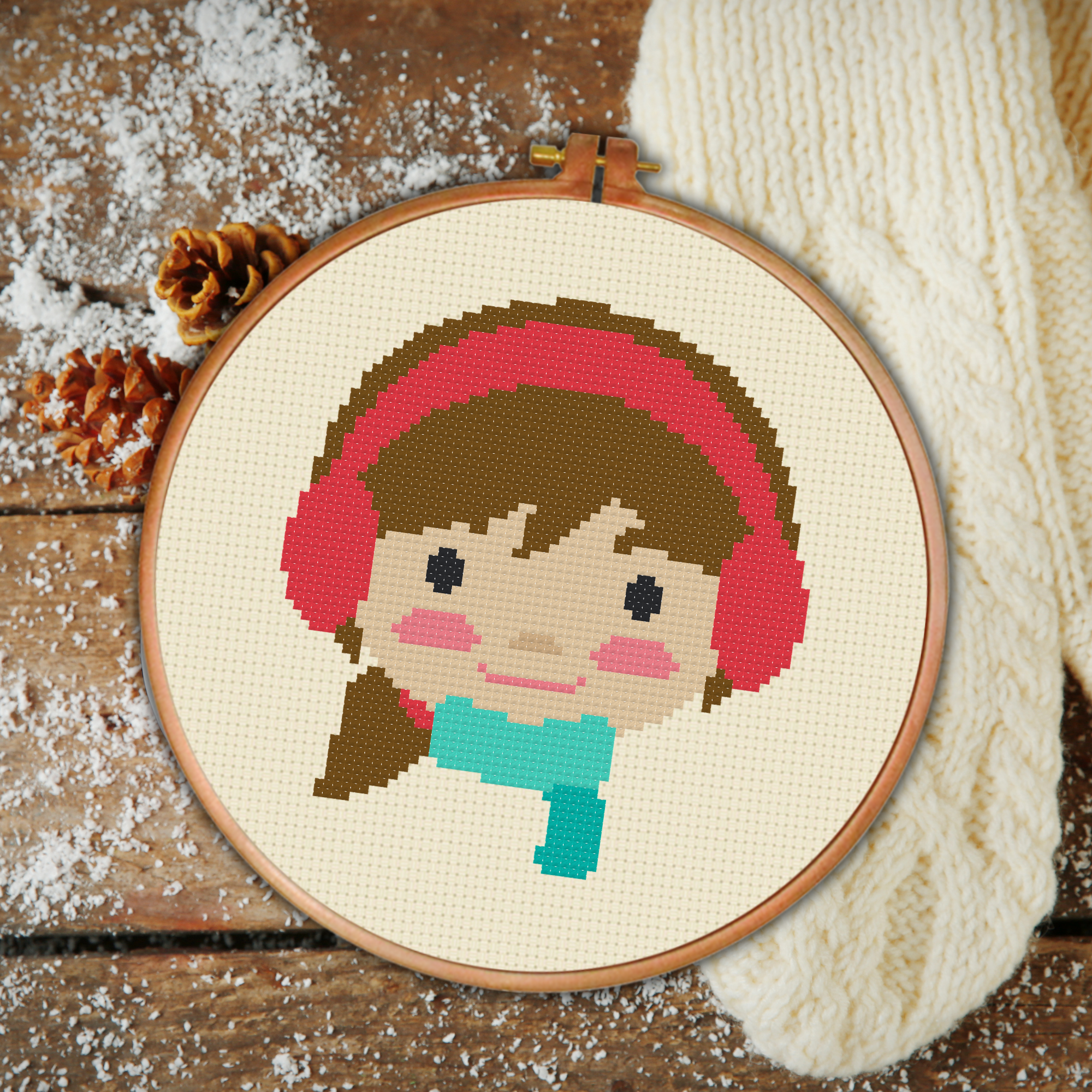 Cute Girl With Ear Warmer Cross Stitch Pattern