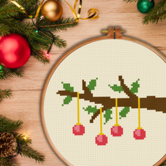 Decorated Tree Branch Cross Stitch Pattern