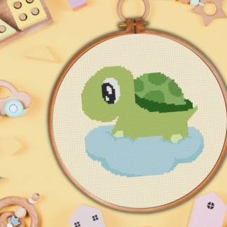 Cute Turtle on the Clouds Cross Stitch Pattern