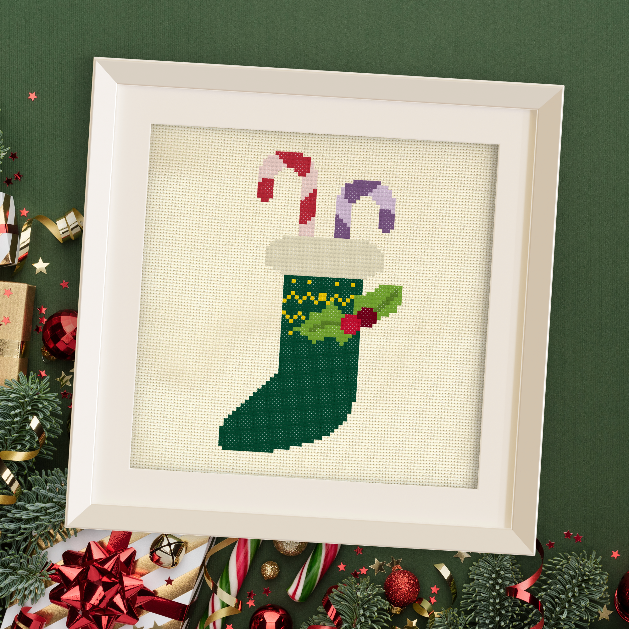 Green Christmas Stocking Cross Stitch Pattern