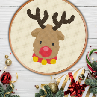 Cute Red Nose Reindeer Cross Stitch Pattern
