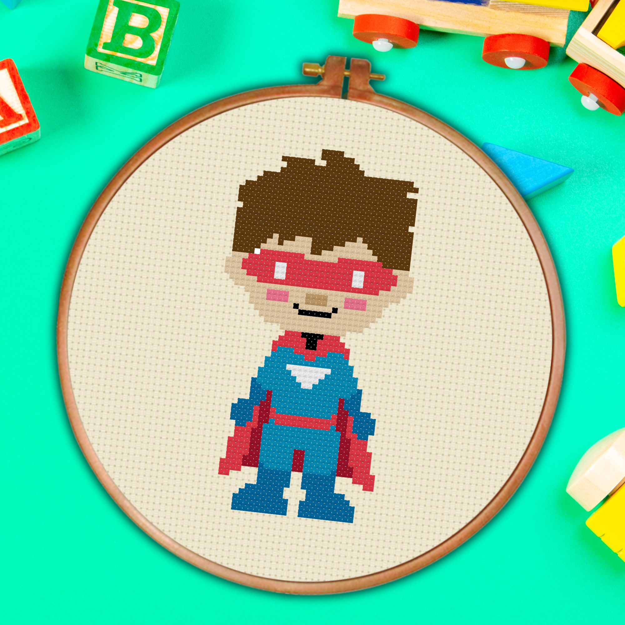 Super Hero Boy Cross Stitch Pattern