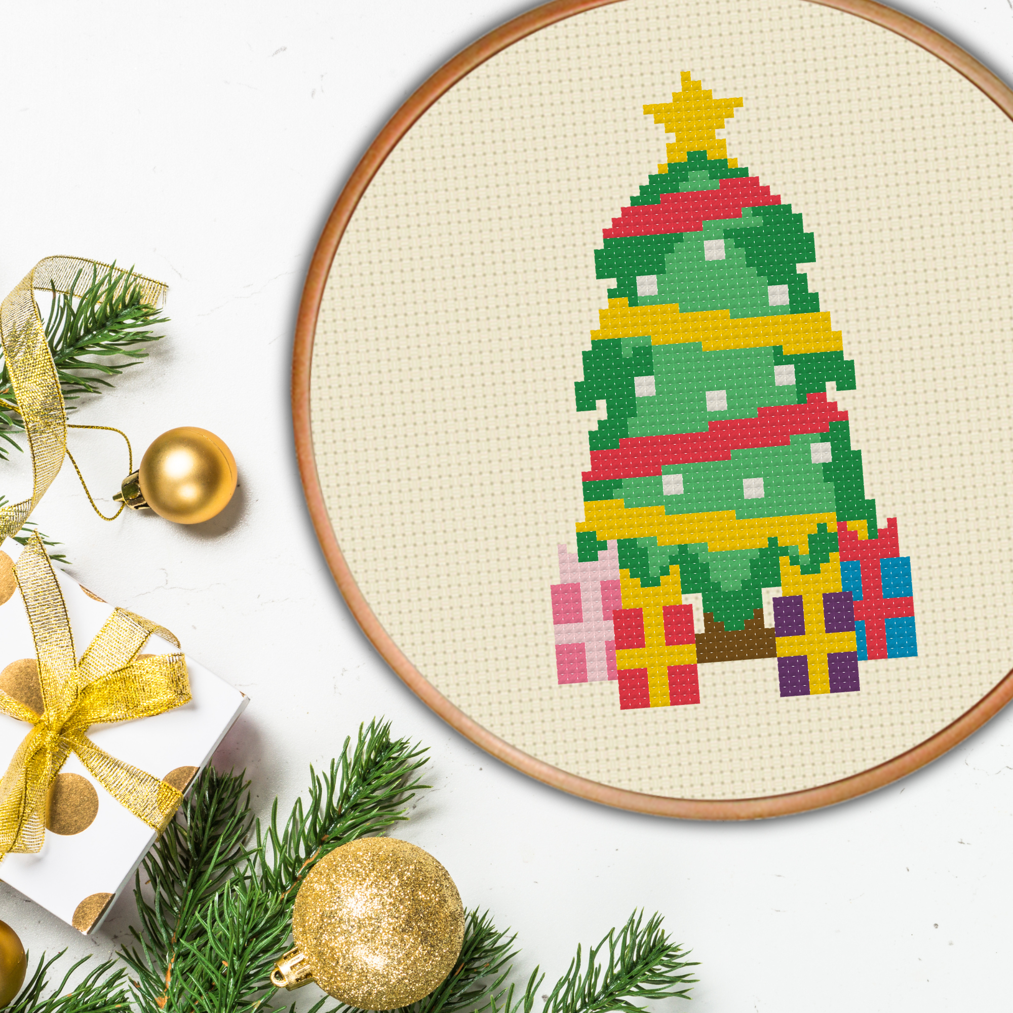 Christmas Tree With Gifts Cross Stitch Pattern