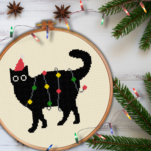 Black Cat Lights Cross Stitch Pattern