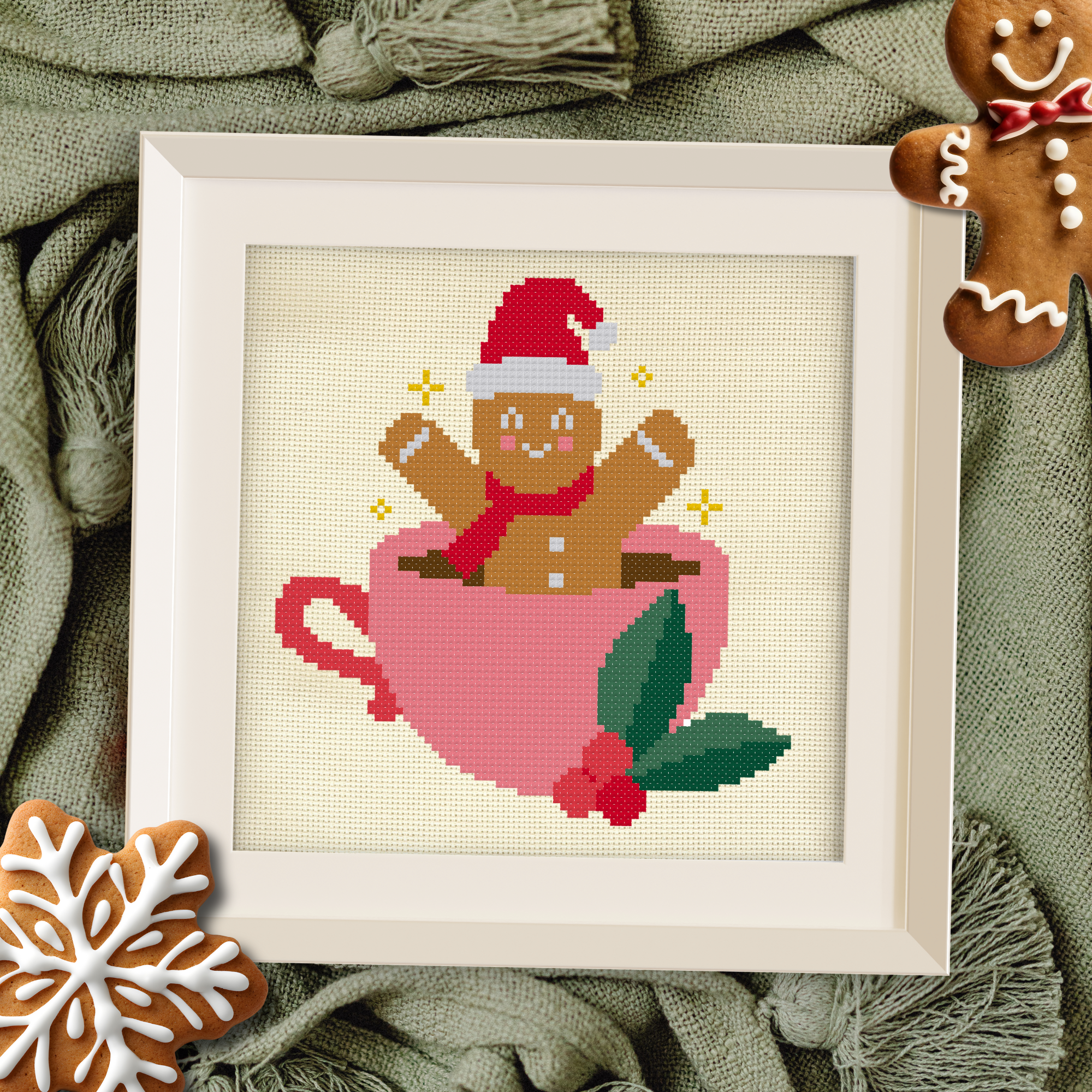 Hot Cocoa Gingerbread Man Cross Stitch Pattern