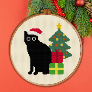 Black Cat Christmas Cross Stitch Pattern