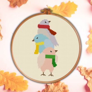 Scarfed Birds Cross Stitch Pattern