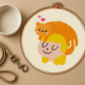 Orange Cat Love Cross Stitch Pattern