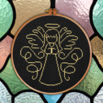 Angel Pray Swirl Cross Stitch Pattern