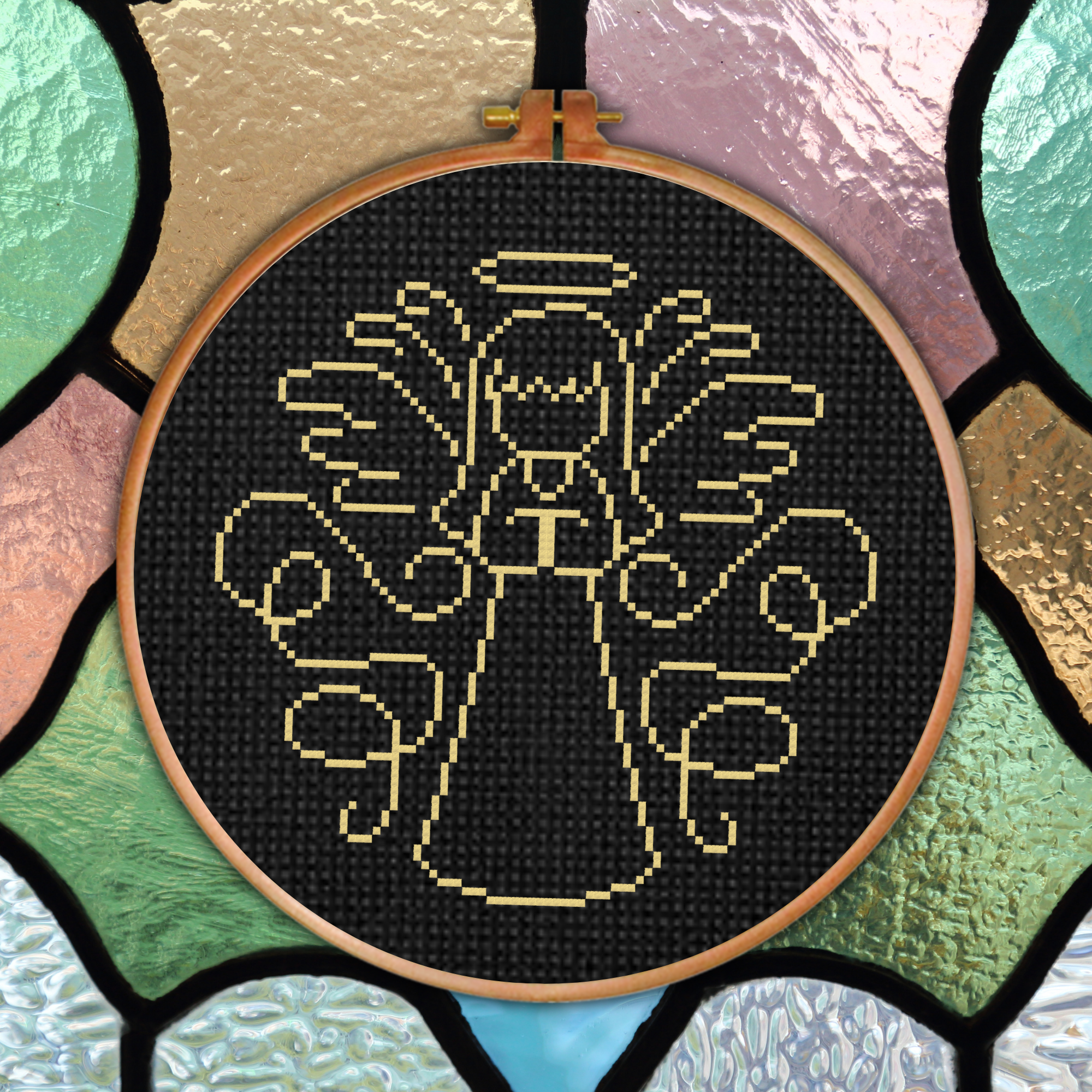 Angel Pray Swirl Cross Stitch Pattern