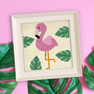 Flamingo Leaves Cross Stitch Pattern