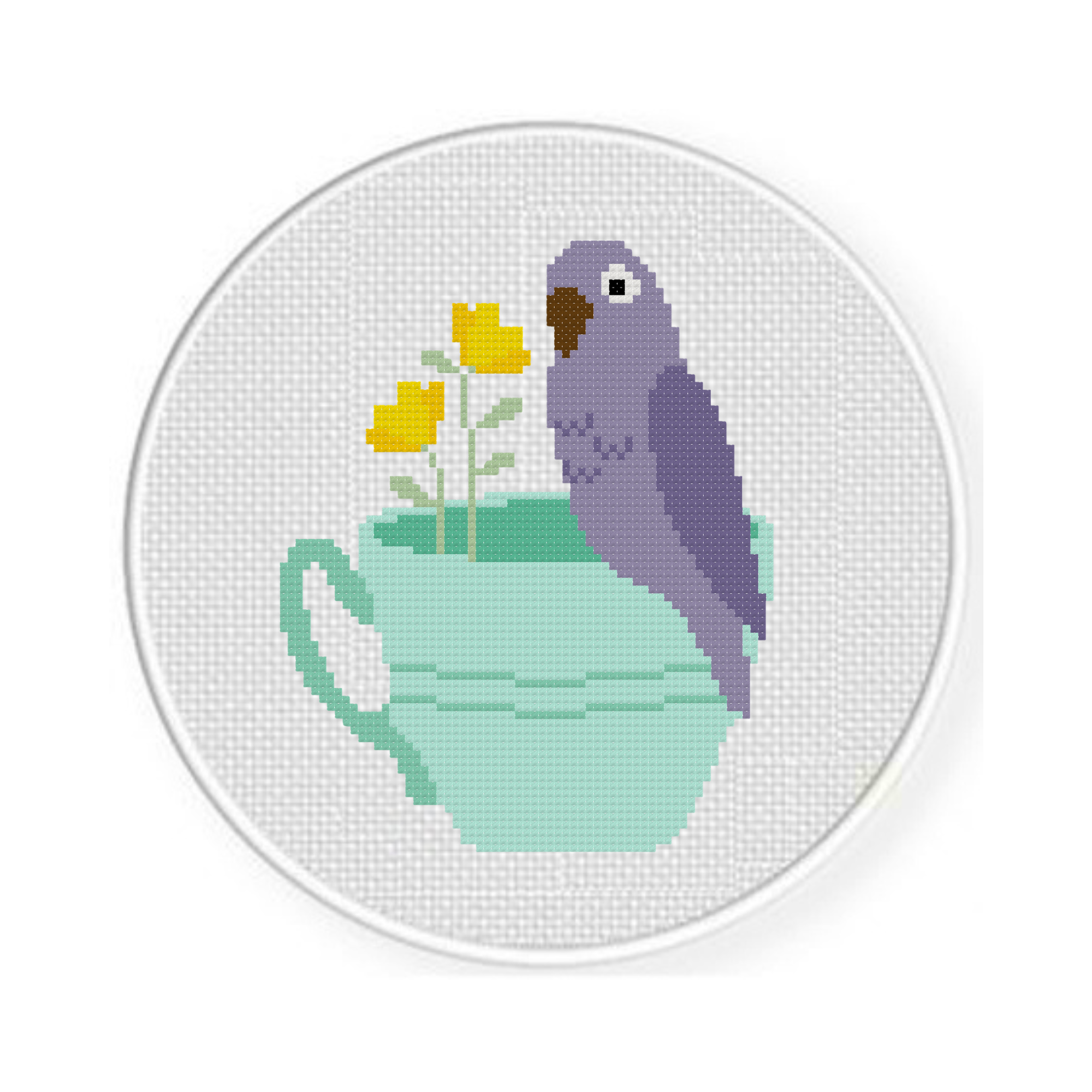 Parakeet And Teacup Cross Stitch Pattern - Image 2