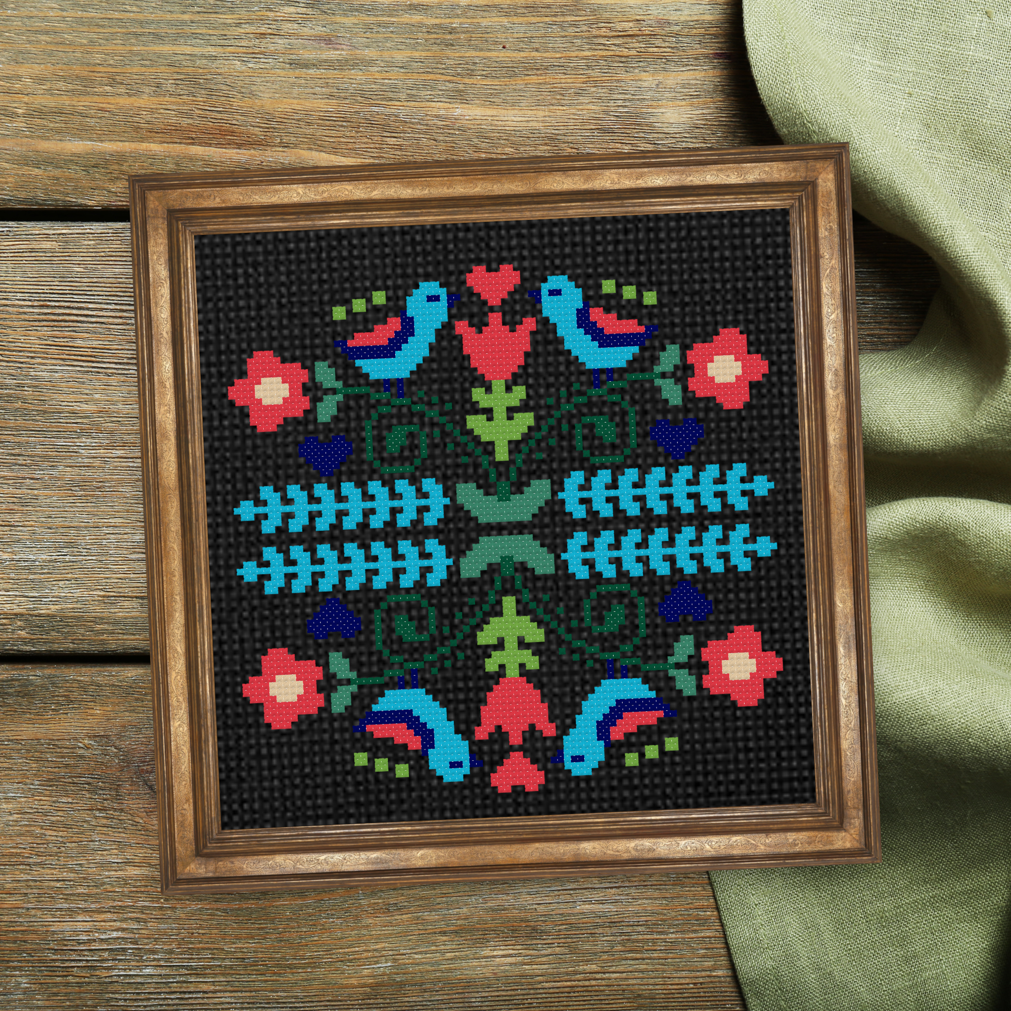 Folk Birds Cross Stitch Pattern