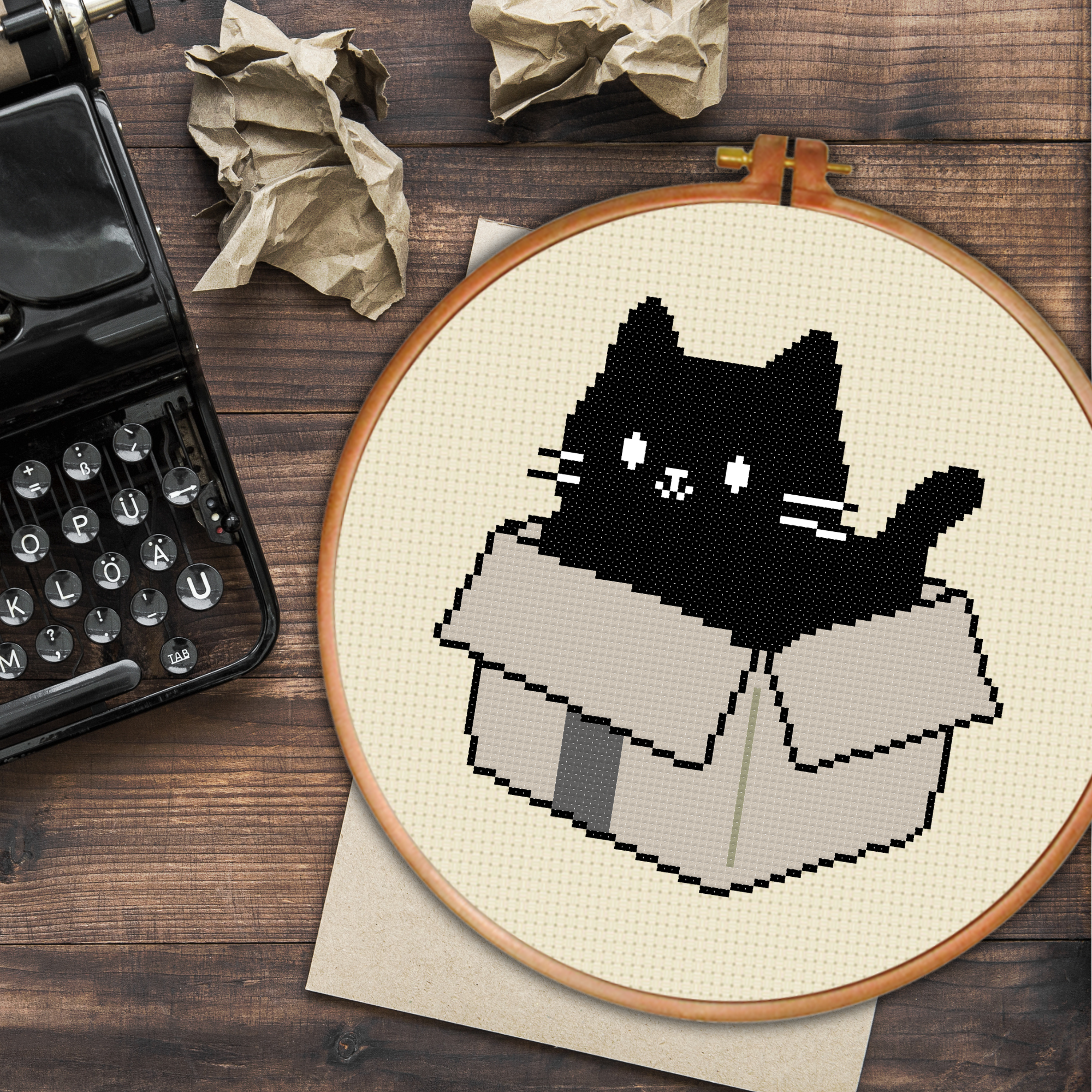 Black Cat Box Cross Stitch Pattern