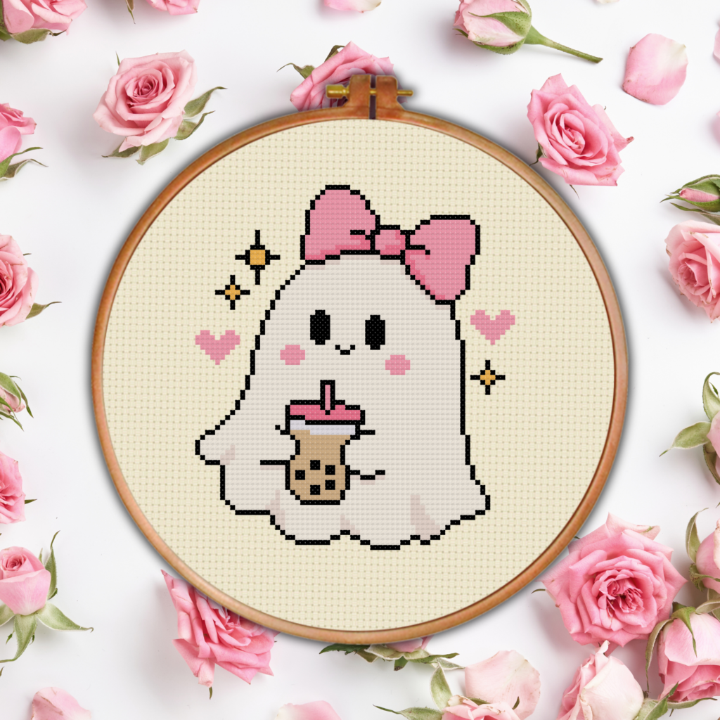 Ghost Boba Cross Stitch Pattern