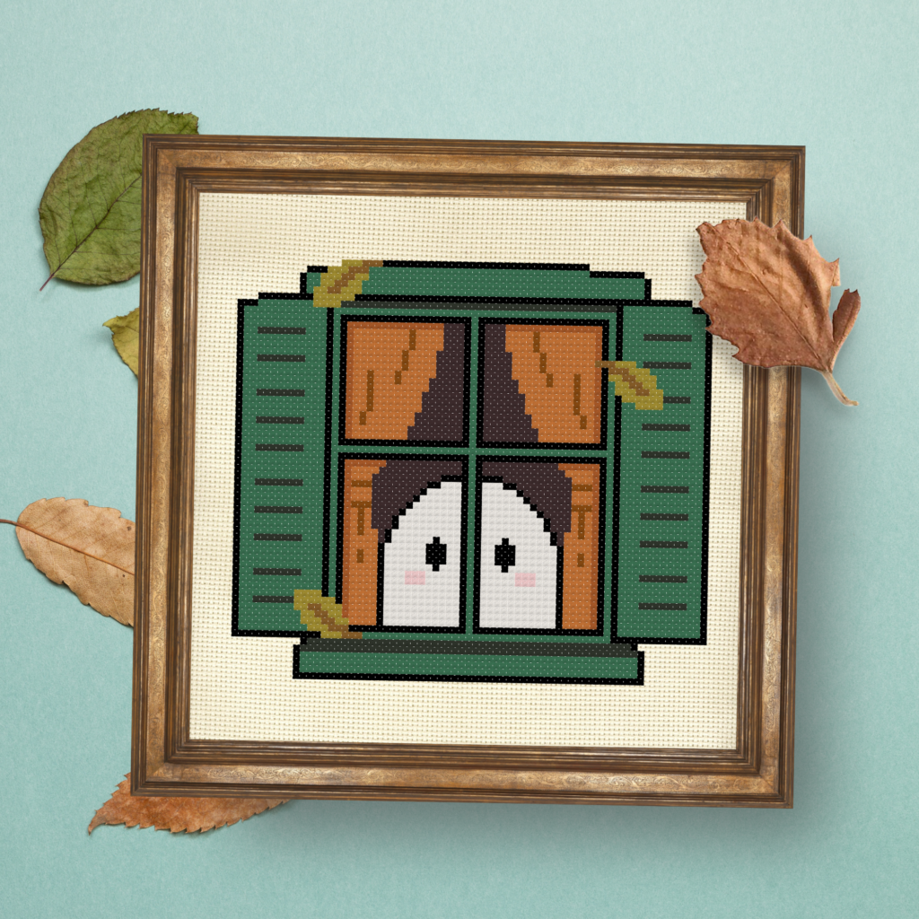 Green Window Ghost Cross Stitch Pattern