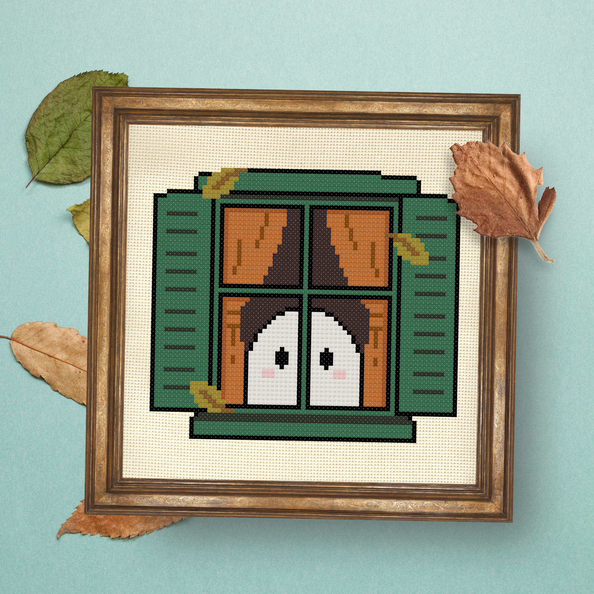 Green Window Ghost Cross Stitch Pattern