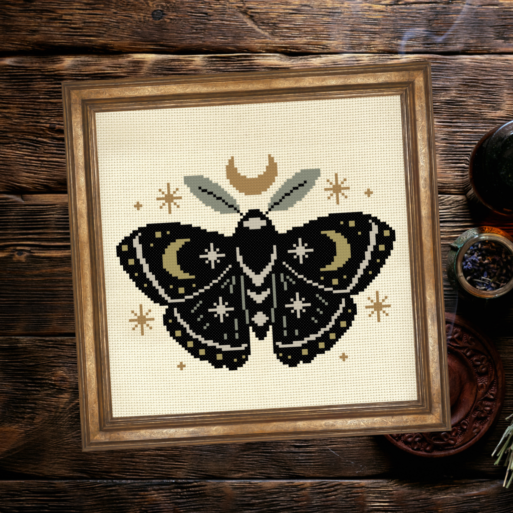 Moth Moon Cross Stitch Pattern