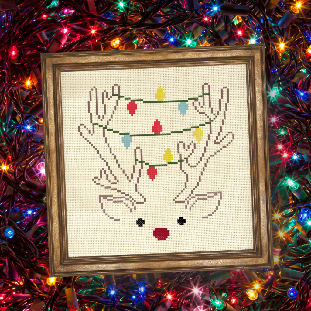 Reindeer Lights Cross Stitch Pattern