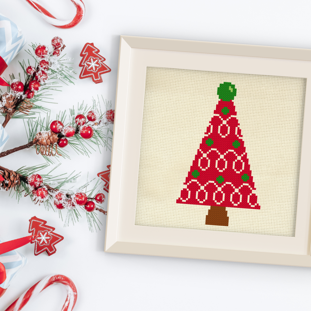 Red Christmas Tree Cross Stitch Pattern