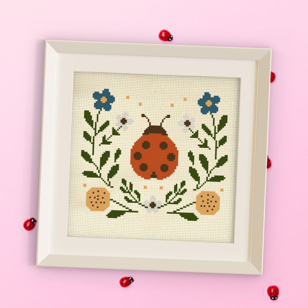 Ladybug Florals Cross Stitch Pattern