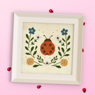 Ladybug Florals Cross Stitch Pattern