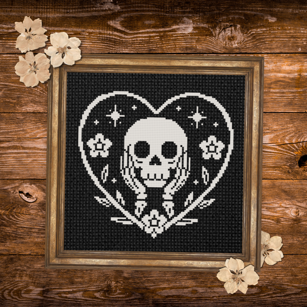 Skeleton Heart Cross Stitch Pattern
