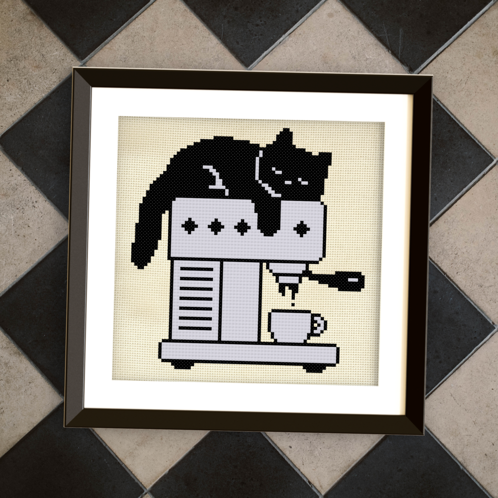 Cat Nap Espresso Machine Cross Stitch Pattern