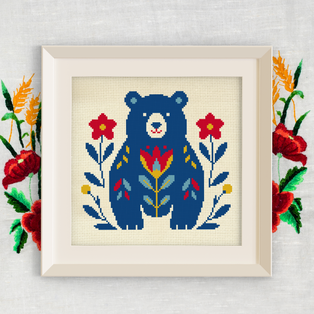 Folk Bear Cross Stitch Pattern